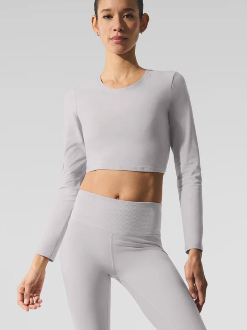 Alo Yoga Washed Alosoft Crop Finesse Long Sleeve Grey Sky Wash XS